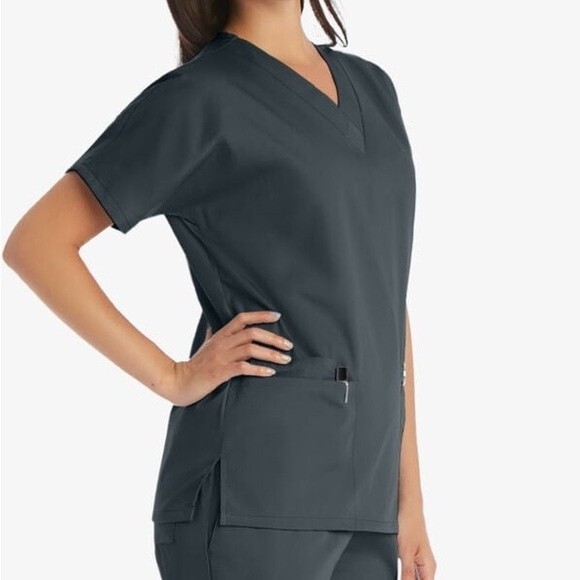 Cherokee Workwear Women's 3-Pocket V-Neck Scrub Top Grey Size XXS - Picture 1 of 13